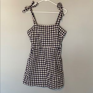 Express Gingham Dress with Tie Sleeves & Pockets